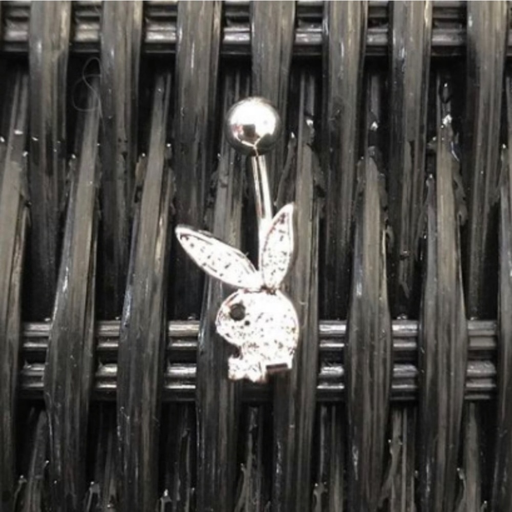 playboy crystal with black eye logo  belly button navel ring